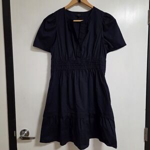 Quince Womens Natural Organic Cotton Poplin Tiered Mini Dress Navy Blue Small
